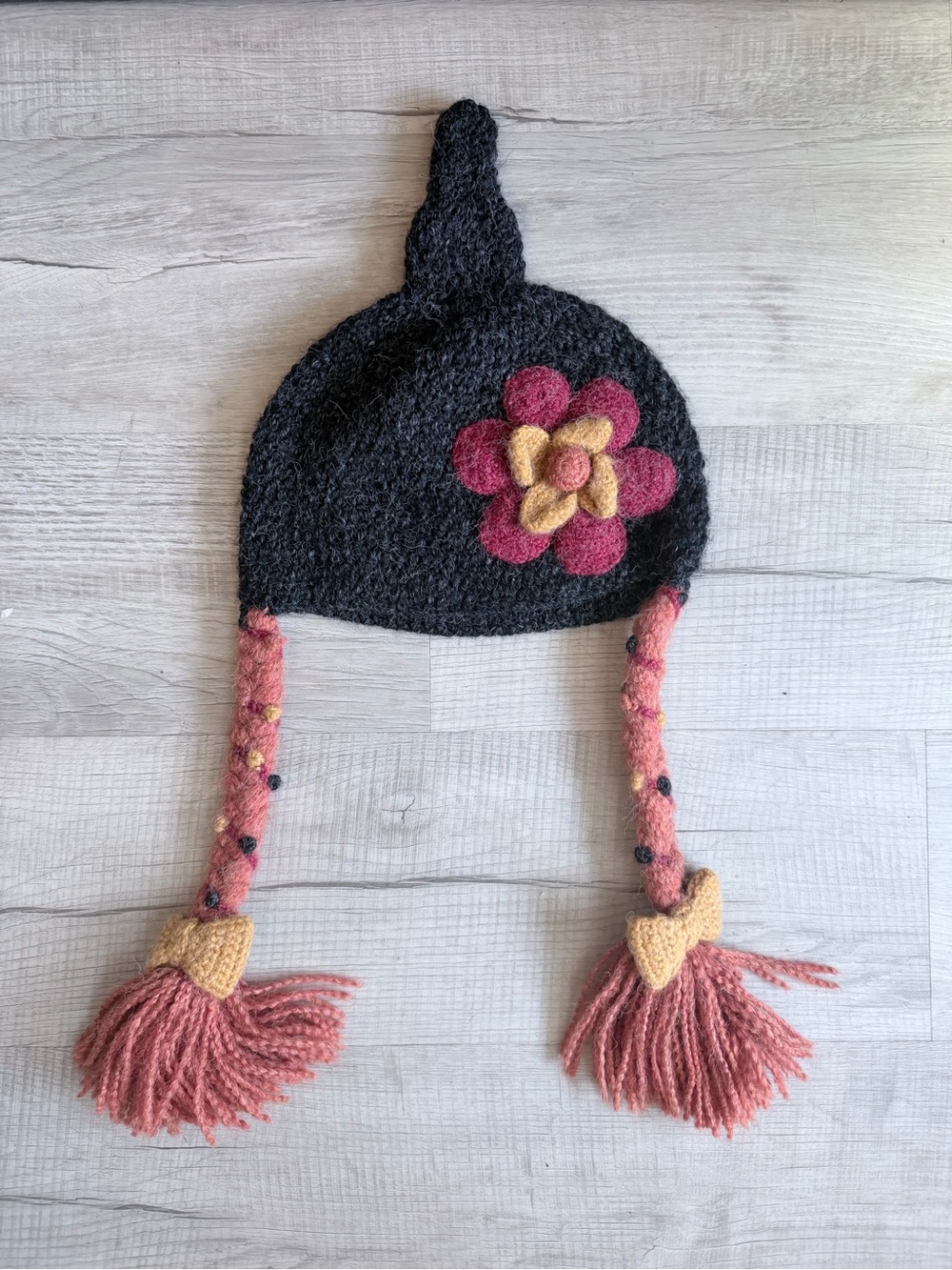 Peruvian Chullo Earflap Flower Tassel Boho Knit Hat